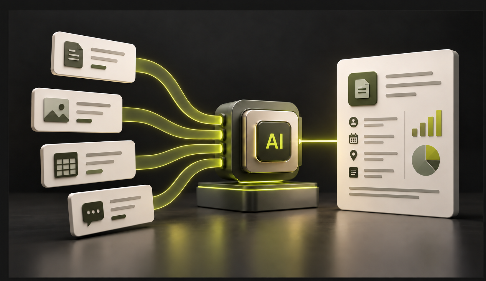 Documents, image and business information flow into an AI system and become an organised record
