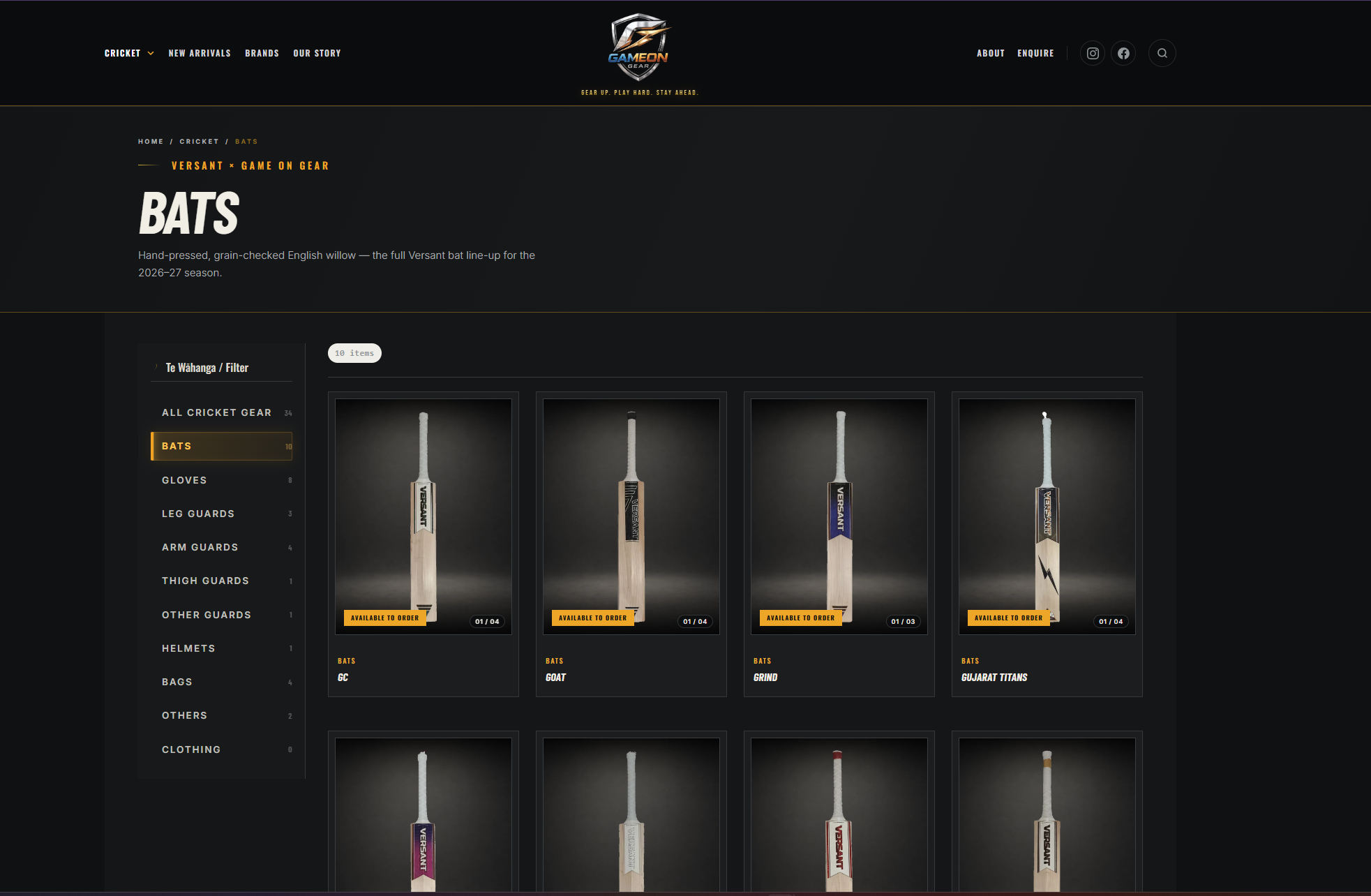 Game On Gear catalogue page on desktop